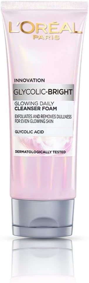 L'Oreal Paris Glycolic Bright Daily Foaming Facial Cleanser, 50ml |Daily Glowing Face Wash for Dull Skin