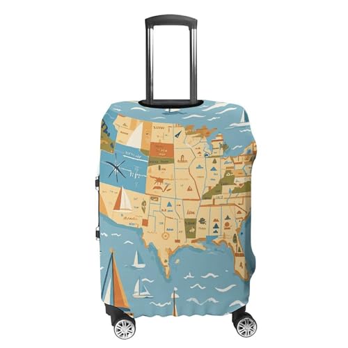 Nautical Sailboat Map Luggage Cover Elastic Suitcase Protector Case Anti-Scratch Washable Baggage Covers Protector For Traveling, Aircraft Consignment XL4