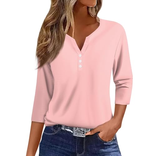 Blusas De Mujer Elegantes Basica Algodón Camisetas Manga Larga Mujer Rebajas Elegantes Top Blusas Cuello en V Blusas Mujer Tallas Grandes Tshirt Compra Online Rosa XXL