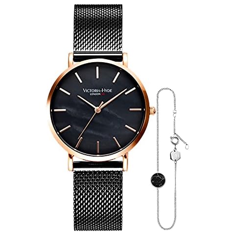 VICTORIA HYDE Fashion Women Watch Bracelet Set Analog Quartz Replaceble Stainless Steel Mesh Band/Leather Strap Mother's Day Gifts Cover