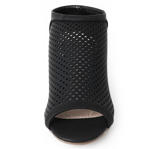 J. Adams Maddie Booties for Women - Peep Toe Low Block Heel Hook & Loop Strap3