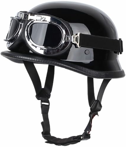 Deutsche Motorrad Halbhelme, Halbschalenhelm Mit Schutzbrille Und Herausnehmbares Innenfutter, Jethelm Retro, Chopper Helm, Scooter-Helm, Fahrradhelm, DOT/ECE-Zertifizierung 1,XXL=63-64CM