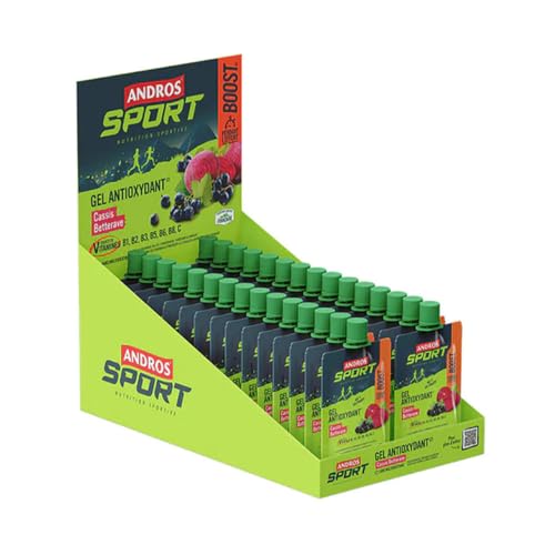 Andros Sport - Geles Antioxidantes (30x40g) - Geles energéticos - Impulso durante el ejercicio - Grosella negra Remolacha