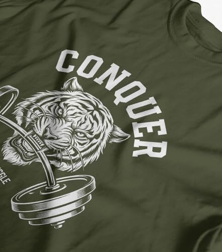 Image of INDISSH T-Shirt for Man | Regular and Plus Size Upto 7XL | Gym Graphic Printed | Round Neck Cotton Fabric Regular fit Casual T-Shirt for man - RNM-Conquer-PAR