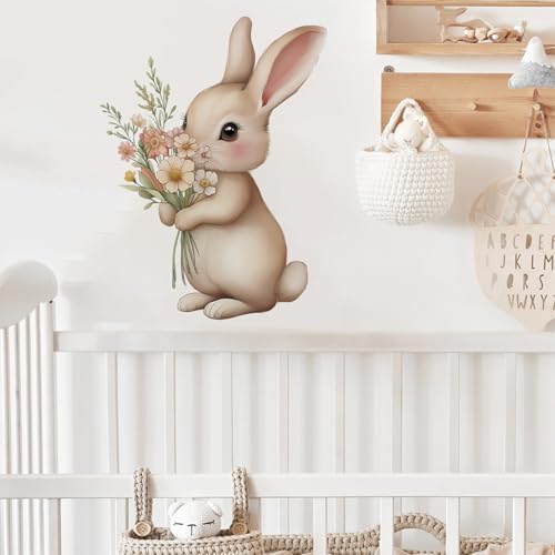 Vinilos Decorativos Adorable Conejo Acuarela Floral Extraíble miniatura 5