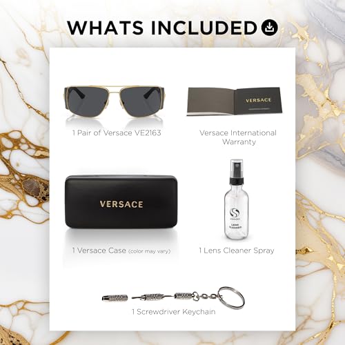 Versace VE2163 Rectangle Sunglasses for Men – Metal Frame with Temples, eShades Eyewear Kit Included3