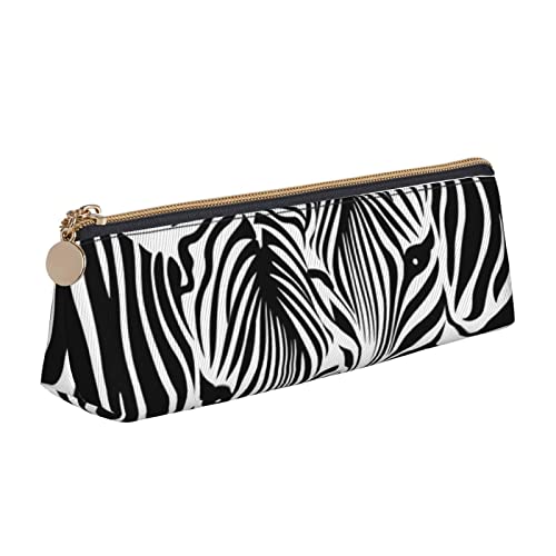 JUEXDEME Trousse à crayons en cuir motif zèbre abstrait avec poche zippée métallique pour...