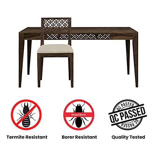 Image of Solid Sheesham Wood 6 Seater Dining Table Set with Cushioned Chairs for Dining Room | Living Room | Home & Office | Hotels Restaurant & Cafe (6 Seater, B-Honey)