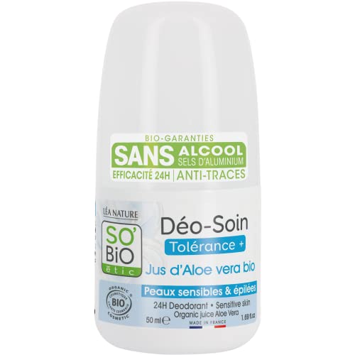 SO'BiO étic | Natural Deodorant | 24 hr Odor Protection, Aluminum Free & Organic | For Sensitive Skin, Men & Women | Aloe Vera | Roll-On 1.69 oz