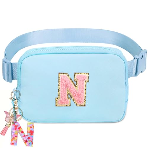 Image of Belt Bag for Girls Gifts - Birthday Gifts for Teenager, Personalized Gifts for Mom Freind Sister Teacher, Graduation Gifts for Her, Initial Crossbody Bag Belt Bag for Women Blue N