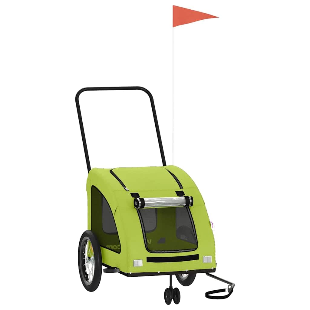 vidaXL Pet Bike Trailer, Pet Cart Carrier for Small Dogs, Dog Bike Trailer with Flag, Dog Bicycle Wagon Cargo Bike Cart, Green Oxford Fabric and Iron