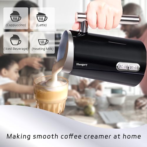 Huogary 4-in-1 Milk Frother, Updated Milk Frother and Steamer, Milk Steamer for Milk Foam & Hot Milk(4.5oz/10.5oz), Electric Milk Warmer and Steamer for Coffee, Latte, Cappuccino, large, Black, N11-C