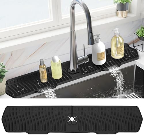 28'' Kitchen Faucet Absorbent Mat, Sink Splash Guard, Microfiber Faucet Handle Drip Catcher, Kitchenguard Tray, Water Drying Pads, Counter Protector For Kitchen, Bathroom, And RV