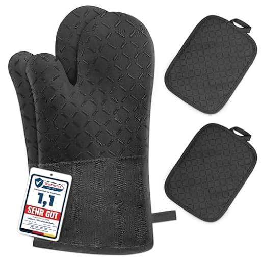 Milcea Manoplas Horno y Almohadillas Aislantes Juego De 4 - Resistentes Al Calor De 300°c, Antideslizantes Guantes Horno Silicona, Algodón Suave, Largo y Flexible Guantes para Horno, Negro | Ya disponible en tu tienda friki favorita! En mundofriki.es!