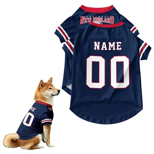 New England Personalized Dog Jersey Shirt with Custom Name and Number for Small Medium and Large Dogs Sports Pet Clothes XS3XL