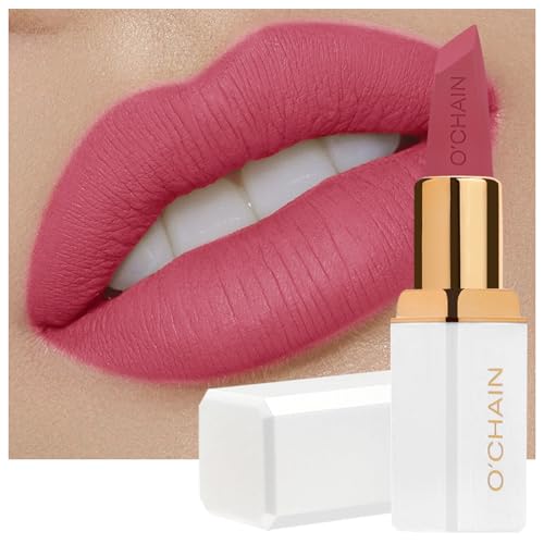 O'CHAIN Red Matte Lipstick, Long Lasting Full Coverage Non-Transfer Lipstick for Women Infused with Jojoba Oil and Vitamin E, Cruelty-Free & Vegan (10 STAYCATION) 0.12 Oz