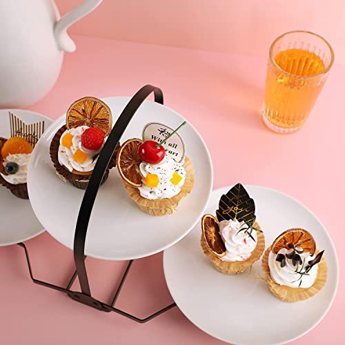 Buyajuju Tier Round Plate With Stand, Procelain Serving Tray For Cake Dessert Fruit Display, Durable 3 Tier Serving Stand, Ceramic White Serving Platters #TOP5