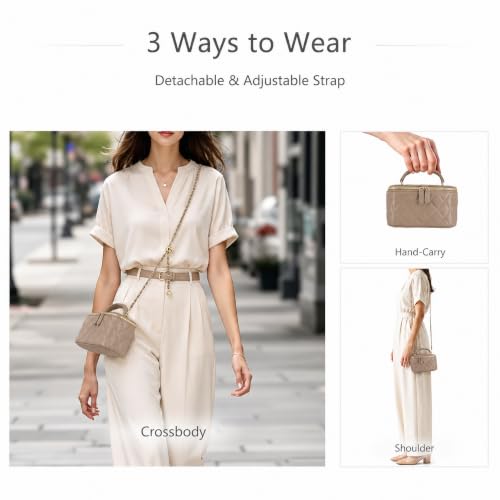 Image of M-ioi-M Small Genuine Leather Purse Quilted Crossbody Bag for Women, Mini Top-Handle Shoulder Handbag w /Gold Chain Strap