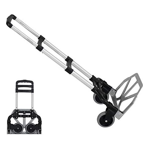 sogesfurniture Folding Hand Truck, Aluminium Alloy Sack Truck Hand Trolley Truck, Portable Luggage Trolley Cart With Telescoping Handle and Rubber Wheels, Load Capacity: 80 kg, BHEU-KT-2124 Cover