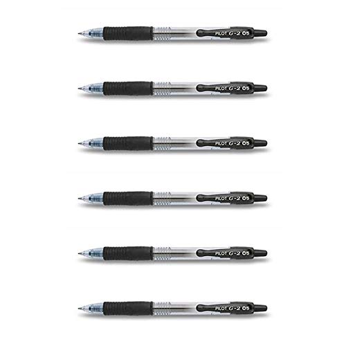 Pack of 6 Pilot G2 Gel Ink Ballpoint Pens 05, Black