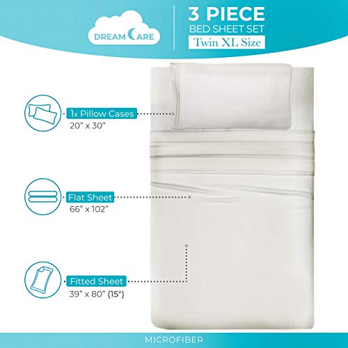 Image of DREAMCARE Twin XL Sheet Sets - 3 pcs Breathable Cooling Sheets - up to 15 inch Deep Pocket Twin XL Sheets Set with Side Pockets - Extra Soft 100% Brushed Hypoallergenic Hotel Luxury Bedding - Ivory