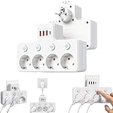 Intelligente Steckdosenleiste mit USB-Anschlüssen, 3/4 Fach Mehrfachsteckdose ohne Kabel, Multifunktions Steckdosenleiste mit 3 USB & 1 Type-C, Einzelschaltern, Vielseitig & Sicher (Ohne Kabel,4Fach)