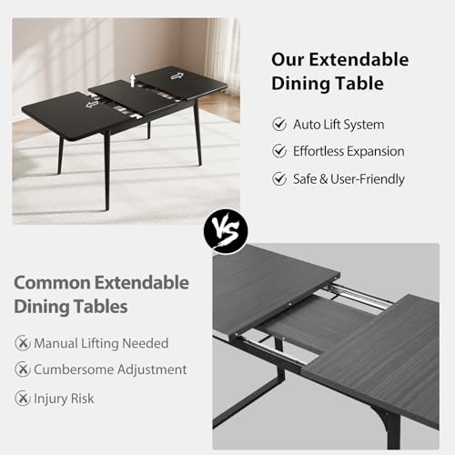 Image of Muwuele Solid Wood Extendable Dining Table for 4-8 People with Seamless Extension from 47.2 to 63 Inches, Easy Assembly, Expandable Tables for Small Spaces, Dining Room, Kitchen, Living Room, Black