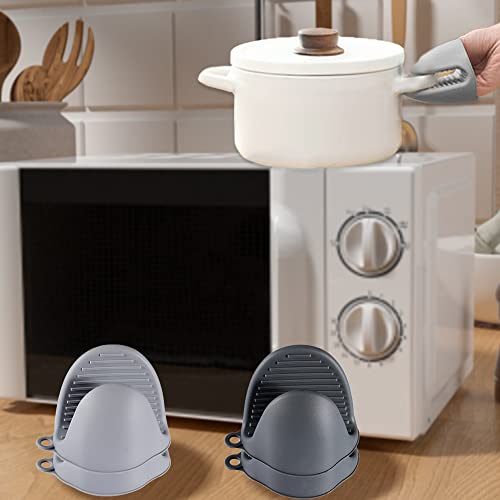 4Pcs Oven Gloves, Silicone Oven Mitts Heat Resistant, Silicone Potholders For Kitchen, Anti Scalding And Non Slip Food Grade Silicone Gloves For Kitchen Cooking Baking And Grilling, Grey Black #TOP1