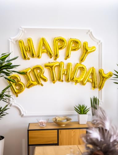 Image of Happy Birthday Balloon Banner, 16 Inch Gold Happy Birthday Foil Balloons, Gold Hbd Balloons Letter Mylar Balloon, Birthday Sign Party Decorations for Women Men Boys Girls