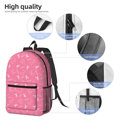 Breast Cancer Awareness Fashionable Daypack 17 Inches Zippers Backpack Double Shoulder Bag for Women Men3