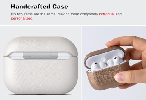 Image of Haobobro Handmade Case - for AirPods Pro 3 Case Cover - Premium Vegan Leather with Cross-Grain Texture, Wireless Charging Compatible, Drop Protective Hard Cover for AirPods Pro 3rd Generation - White