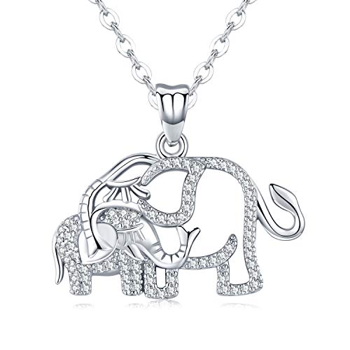 Preisvergleich Produktbild Elefanten Halskette, 925 Sterling Silber Zirkonia Anhänger, Schmuck Geschenke zum Muttertag