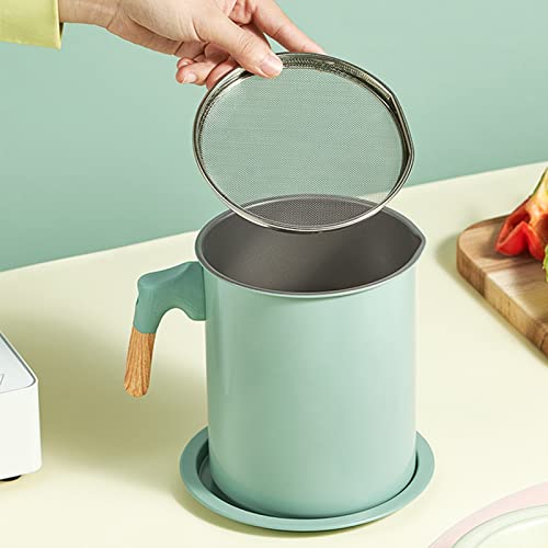 Récipient à graisse bacon 1,4L en fer vert avec passoire à huile