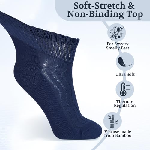 Image of +MD Bamboo Viscose Ankle Diabetic Socks for Men & Women, 6 Pairs, Soft Cushioned, Non-Binding Loose Top, Extra Wide