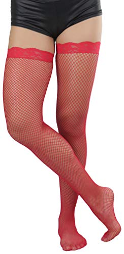 Image of ToBeInStyle Women's Wide Floral Lace Fishnet Thigh Hi Stockings