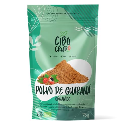 Guarana en Polvo Orgánico y Crudo - 75g. Contiene Guaranina. Polvo de guaraná de Brasil. Natural Energizer contiene Vitamina B y C Antioxidantes. Para recetas de Masa y Bebidas.