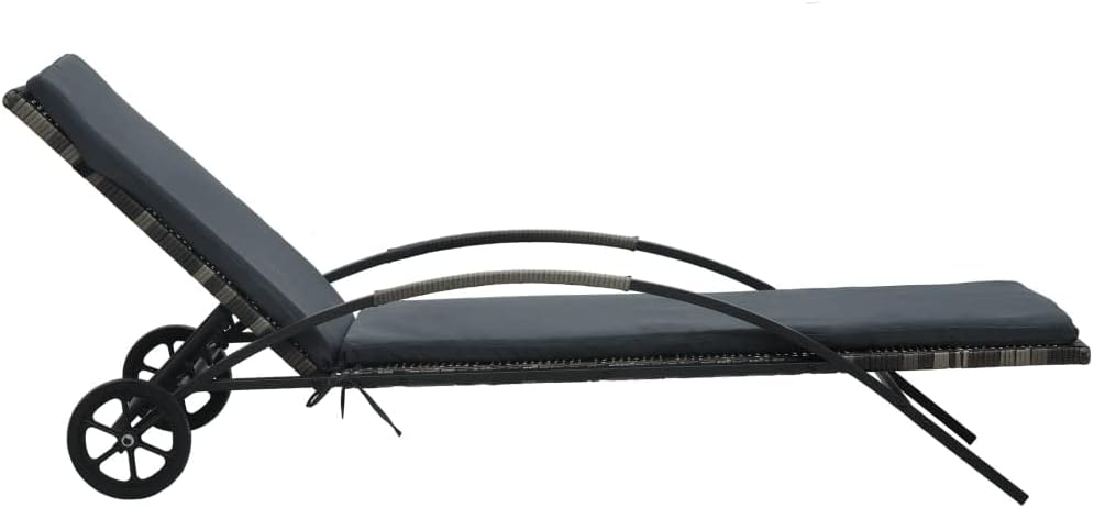 Sun Lounger with Cushion and Wheels,Outdoor Lounge Chairs,Garden Sunlounger,Sunbathing Recliner,Sun Lounge Bed,Backyard Furniture,for Patio,Beach,Balcony,Poolside,Backyard, Poly Rattan Anthracite