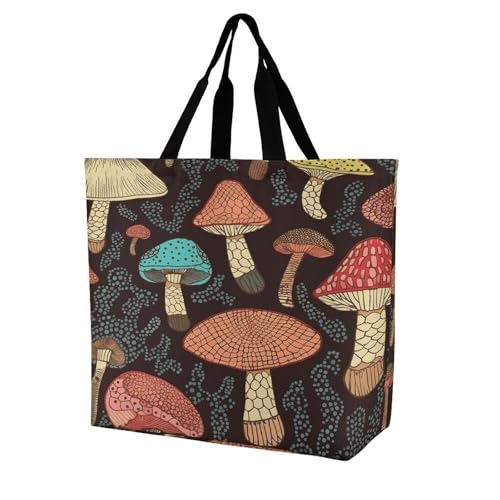 Women's Multi-Functional Shopping Bag，Mushroom Printing Messenger Bag Shoulder Bag for Travel, Work, Shopping & Parties with Inner Pocket, Grocery Bag Lightweight & Water-Resistant