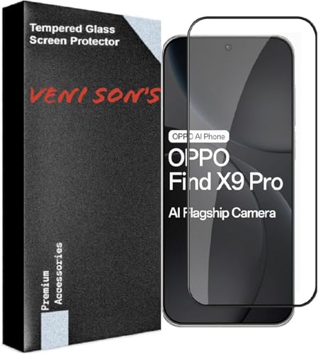Image of VENI SON'S Scratch And Tear Resistant, Crystal Clear Edge to Edge Tempered Glass Screen Protector Guard Compatible With Oppo Find X9 Pro