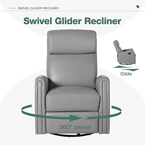 Colamy 360° Swivel Glider Recliner Chair For Nursery, Manual Reclining Single Sofa With Retractable Footrest, Pu Leather Rocking Armchair For Living Room/Bedroom, Grey #TOP2