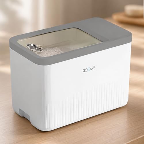 Image of Rioware Rice Storage Container 10Kg Kitchen Dispenser Set Containers | Airtight Moisture Proof Plastic Grain Dispensers | Rotating Daal Store Box For Pulses Dal, Cereals - Greyish White Ricelux