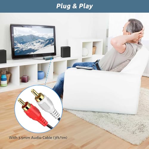 192kHz DAC Audio Converter Digital to Analog Audio Converter, 7ft/2.1m Optical Audio to 3.5mm RCA AUX Cable, Optical to RCA Adapter with Dual 3.5 mm Jacks for PS3 PS4 HDTV Blue Ray DVD Sky