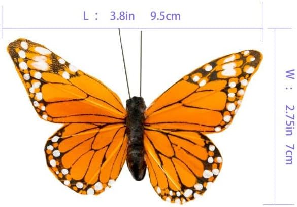 Miniatura 5 de YCHTEWY - Decoración de mariposa monarca, juego de 12 decoraciones de mariposa de plumas con clip, 3.75", naranja..