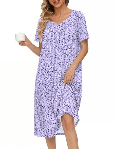 Image of Ekouaer Moo Moos for Women House Dress With Pockets Cotton Nightgowns Short Sleeve Night gowns Embroidered Mumu Dress