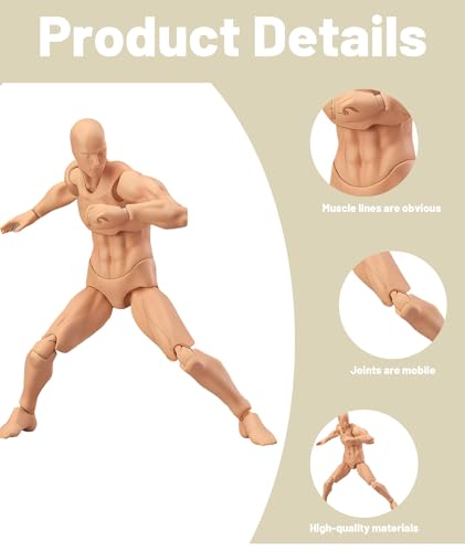 Image of Action Figure Toys, Movable Action Figure for Artists, Drawing Model with Articulated Joints, Skin Tone Male Figure for Painting Photography and Display