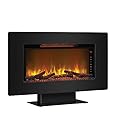 ClassicFlame 36II100GRG Elysium 36" Wall Mounted Infrared Quartz Fireplace, Black Glass Frame