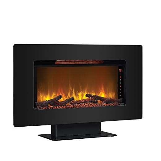 ClassicFlame 36II100GRG Elysium 36" Wall Mounted Infrared Quartz Fireplace, Black Glass Frame