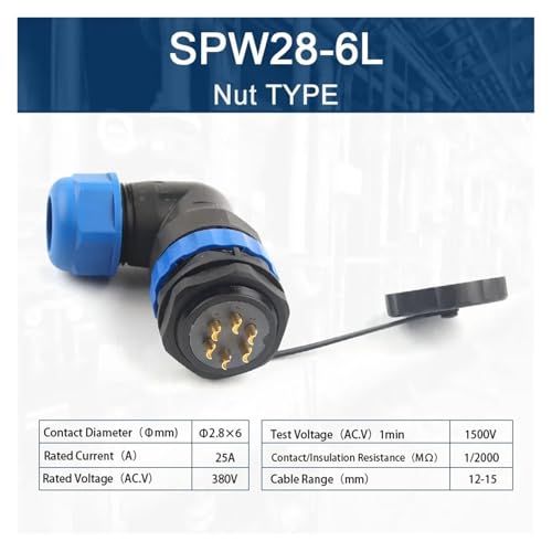 Conector SP28 codo contra flexión de cables en espacios reducidos de 2-26 pines SPW28-6L 3
