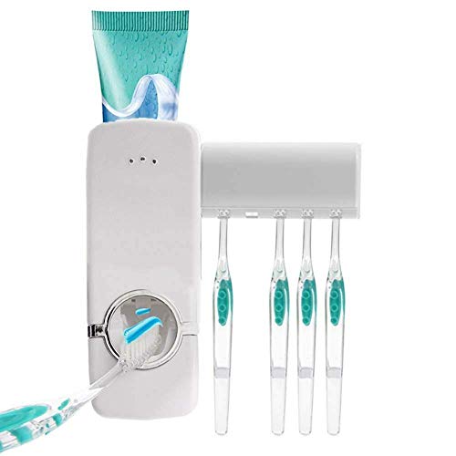 Adel store Automatic Toothpaste Dispenser with 5 Toothbrush Holder Set Wall Mount Stand Adel store Automatic Toothpaste Dispenser with 5 Toothbrush Holder Set Wall Mount Stand