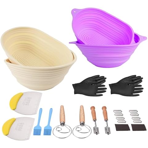 Silicone Banneton Bread Proofing Basket Set Of 2 -Sourdough Bread Baking Supplies Cover